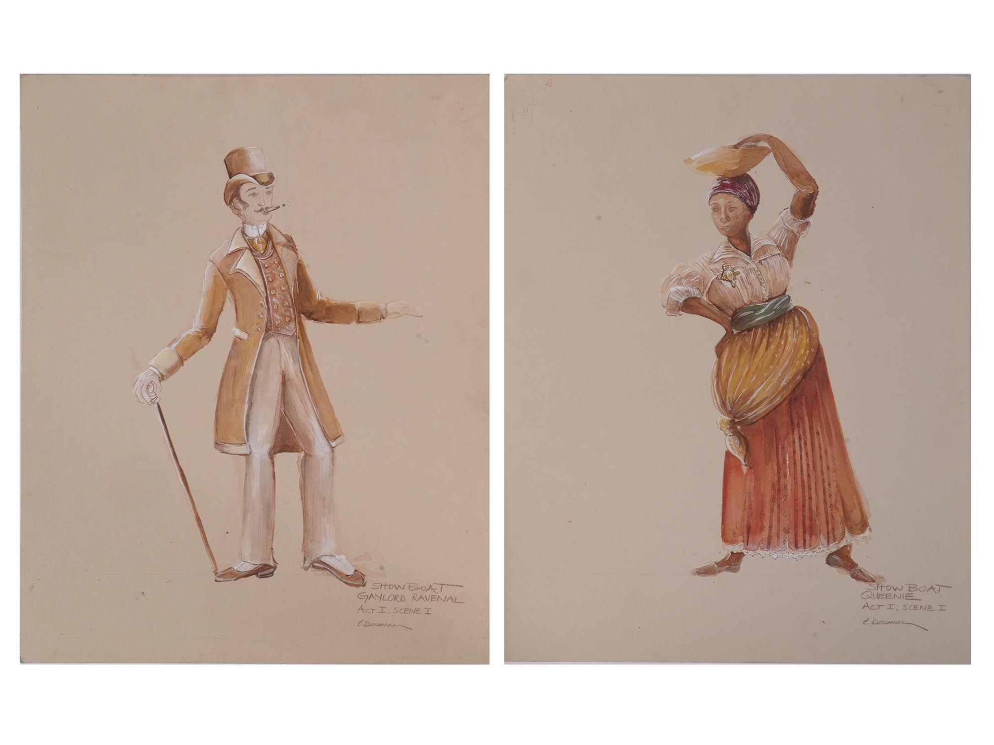 VINTAGE COSTUME DESIGN PAINTINGS SIGNED T. DORMAN PIC-0